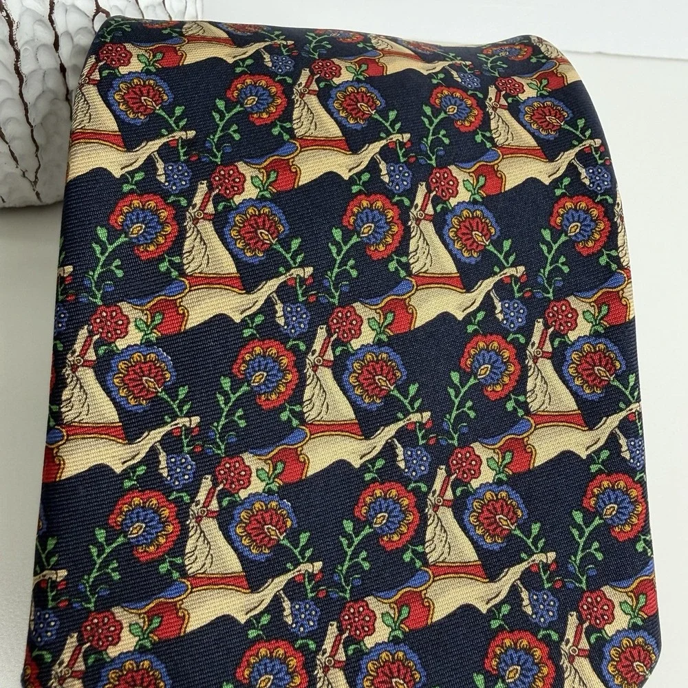 Jos. A. Bank Executive Silk Necktie Navy Red Equestrian Horse Saddle 3 5/8 X 58